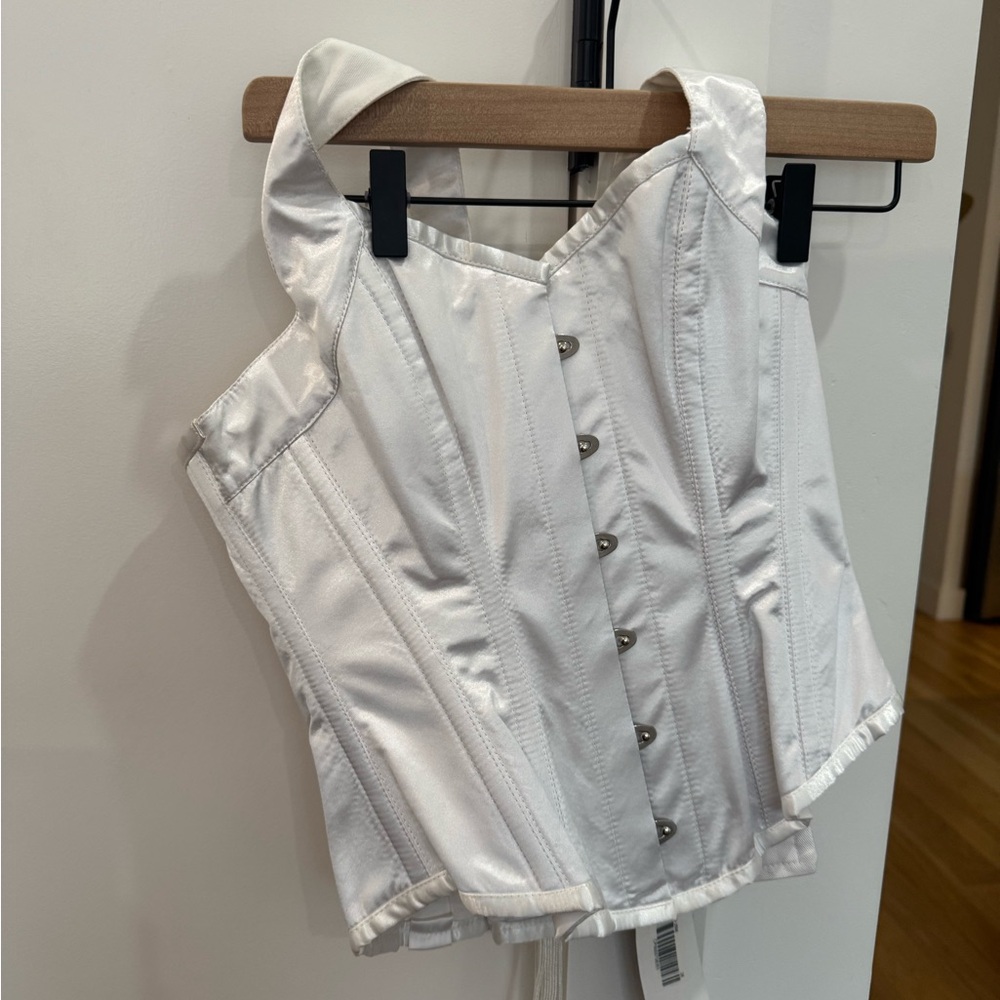 White Lace-Up Corset Top | Structured Boned Bustier | Size M